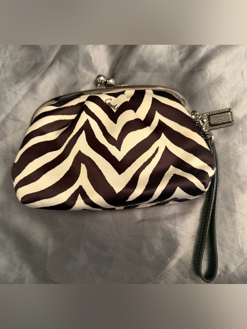 Vintage - gently used - like new - Coach Zebra-Print Kiss Lock Wristlet